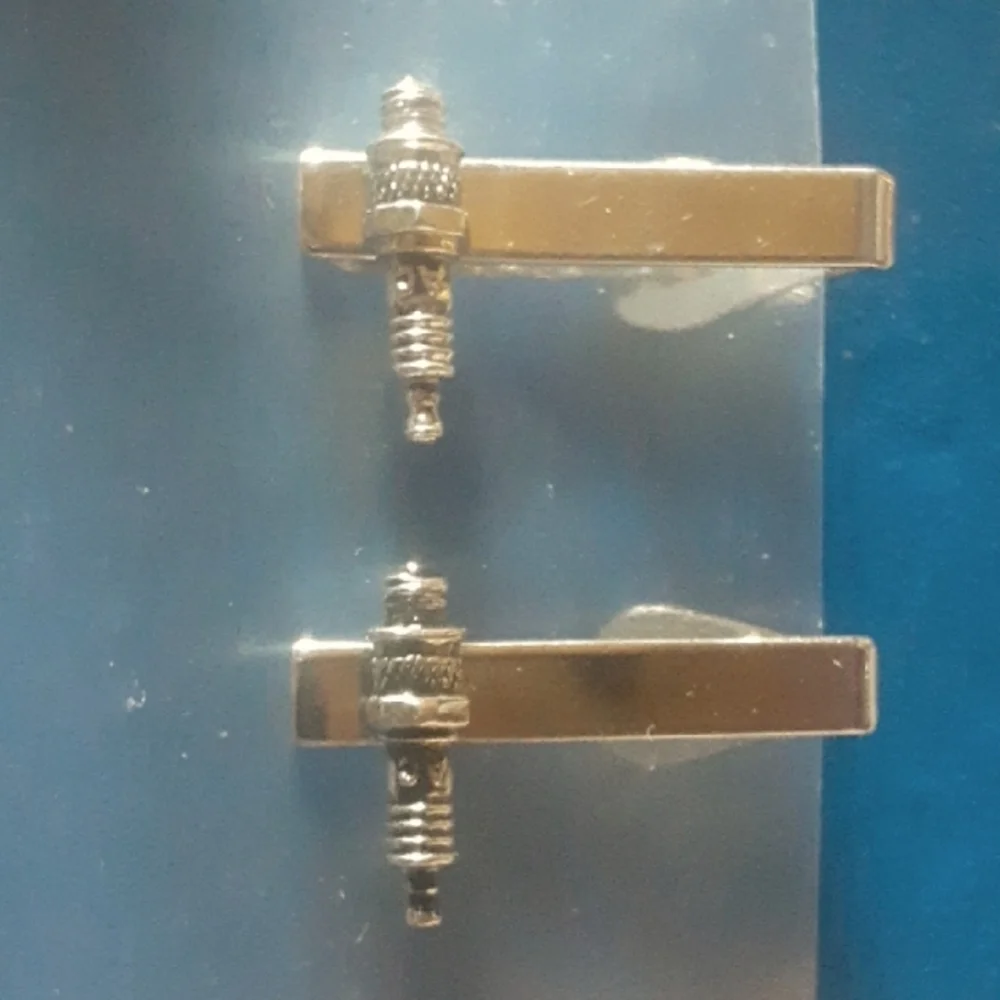 Elegant Silver Tone Spark Plug Cuff Links